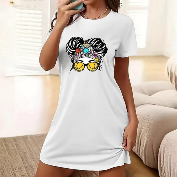 Camisón corto de talla grande para mujer, camisón de manga corta con estampado de pecho a la moda, camisón para mujer