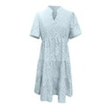 thumbnail image 4 of Fmbrln Womens Short Sleeve Mini Dress Summer Fashion V Neck Hollow Out Tiered Ruffle A Line Dress Casual Loose Holiday Beach Sundress, 4 of 4