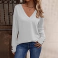 thumbnail image 2 of Holzkary Long Sleeve Shirts for Women Tops V Neck Casual Top Comfortable Shirt Soft Basic Tees Women Blouses V Neck Loose Casual and Fashionable Long Sleeved T Shirt Button Top White Xxl, 2 of 8