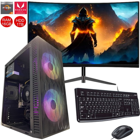 Computadora armada Ryzen 3 16GB 1TB Vega 8 Monitor 24' FULL HD