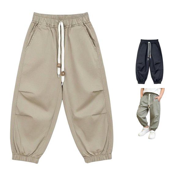 WAYUTE Pants for Boys Lightweight Boys Summer Pants for Toddlers and Kids Breathable Sports Trousers with Pockets and Drawstring Casual Outdoor,8-10 Y,Khaki