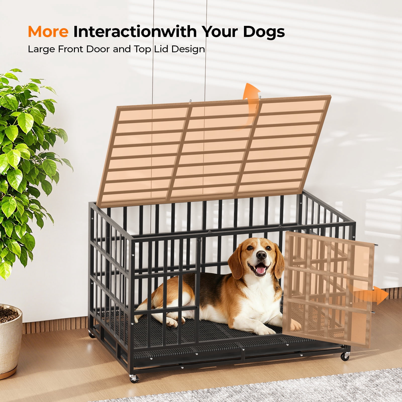 Ironovahome 38" Heavy Duty Dog Crate for Small Dogs, Indestructible Chew-Proof Escape-Proof Steel Dog Cage, Small Dog Kennel with Locking Wheels & Removable Tray for Indoor Use