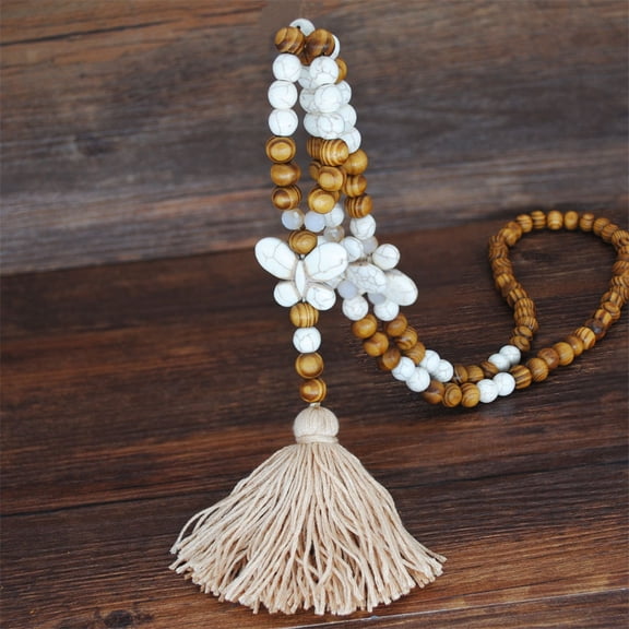 Birthday Gift Women Tassel Wooden Beads Necklace Pendant Bohemian Chain Jewelry Accessory Necklaces for Women, Necklace Pendant Mother's Day Jewelry Gift for Mother Wife Grandma