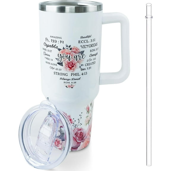 Christian Gifts for Women - Inspirational Gifts, Religious Gifts for Women - Thank You Gifts for Women - Birthday Gifts for Mom, Friend, Sister Coworker - Jesus 40oz Tumbler with Handle and Straw