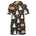 thumbnail image 4 of Women's Halloween 2PC Pajamas Set Short Sleeve Lapel Button Down Shirt And Shorts Lounge Set Print Homewear with Pockets Gray S, 4 of 8