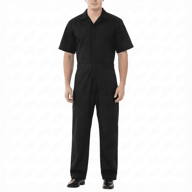 TOPTIE Coverall for Men Short Sleeve, Work Jumpsuit Zip Up Coverall for Mechanics, Black Coverall