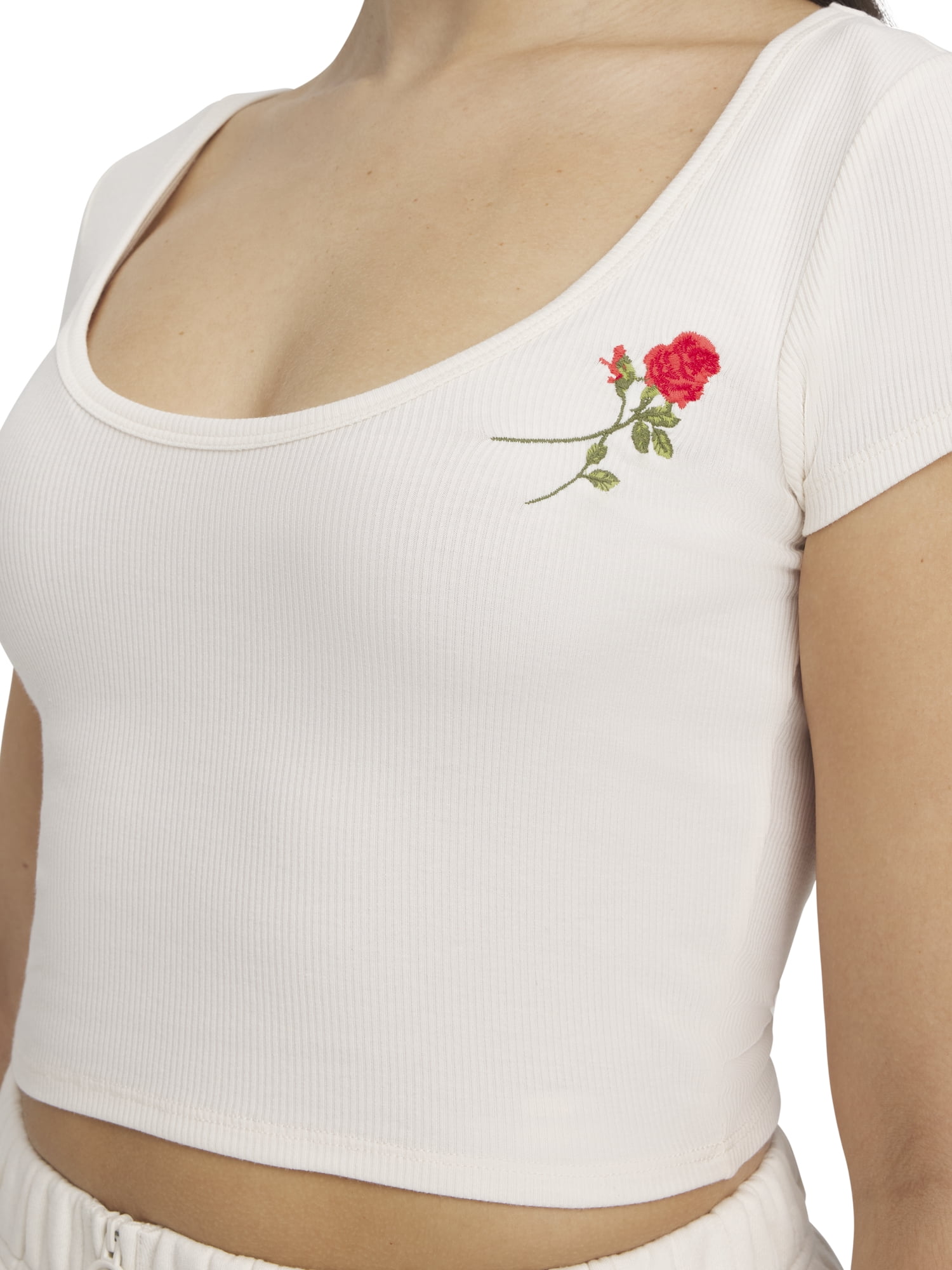 Mills by Millie Bobby Brown Women's Embroidery Ribbed Short Sleeve Crop T-Shirt, Sizes XXS-XXL