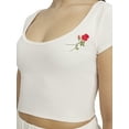 thumbnail image 5 of Mills by Millie Bobby Brown Women's Embroidery Ribbed Short Sleeve Crop T-Shirt, Sizes XXS-XXL, 5 of 9