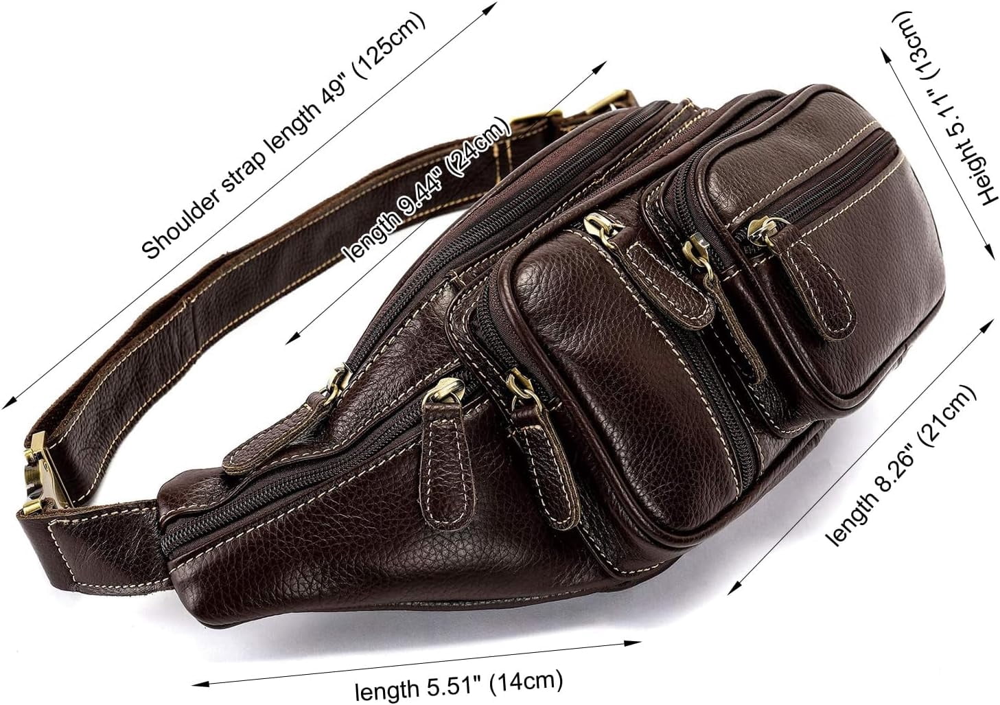 MARRANT Genuine Leather Fanny Pack for Men, Large Capacity Crossbody Waist Bag with Multiple Zipper Pockets, Coffee