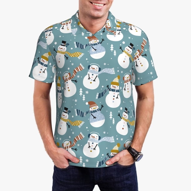Balery Snowflake Scarf Snowman Camisa Polo de Hombre con Estampado, de Manga Corta y Tejido Medio, Camisa Tipo Golf Polo-XX-Large