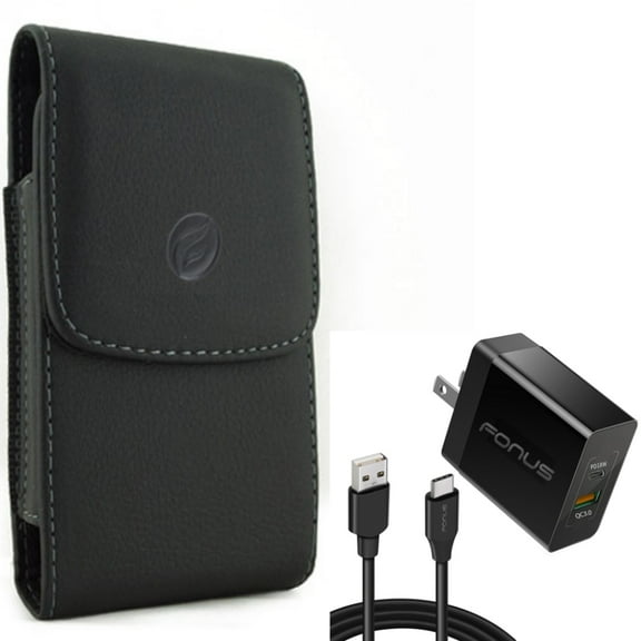 For Google Pixel 7 Pro/6/Pro - Case Belt Clip w 36W PD Home Charger, Leather Holster Cover, Fast Type-C 6ft Long Cable USB-C for Google Pixel 7 Pro/6/Pro Phones