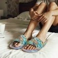 thumbnail image 4 of COEQINE Sea Turtle Plumeria Starfish Womens Fluffy Slippers Soft Warm Slippers Indoor House Slides Open Toe Bedroom Sandals Trendy Slip On House Shoes for Home Bedroom Living Room, 44-45, 4 of 7