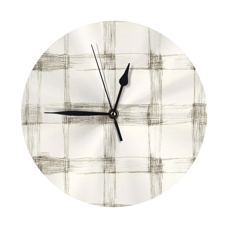 No Frame No Glass Cover Round Wall Clock 9.84in With Tripod For Office Kitchen Living Room Guest Room Dining Room Bedroom Ivory Checked Hand-Drawn Sketch_2