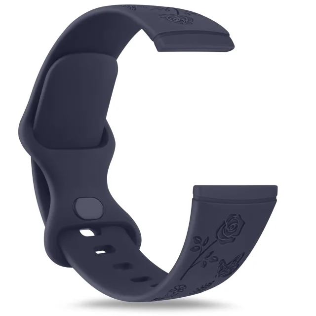 Flower Engraved Band for Fitbit Versa 3/Versa 4/Sense/Sense 2 Strap Soft TPU Sport Smartwatch Watchband Replacement for Versa Navy Blue For Fitbit versa 4