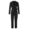 thumbnail image 4 of YWDJ Jumpsuits for Women Dressy Petite Length Women Casual Solid Pocket Romper Long Playsuit Strap Long Sleeve Jumpsuit+Belt Black S, 4 of 8
