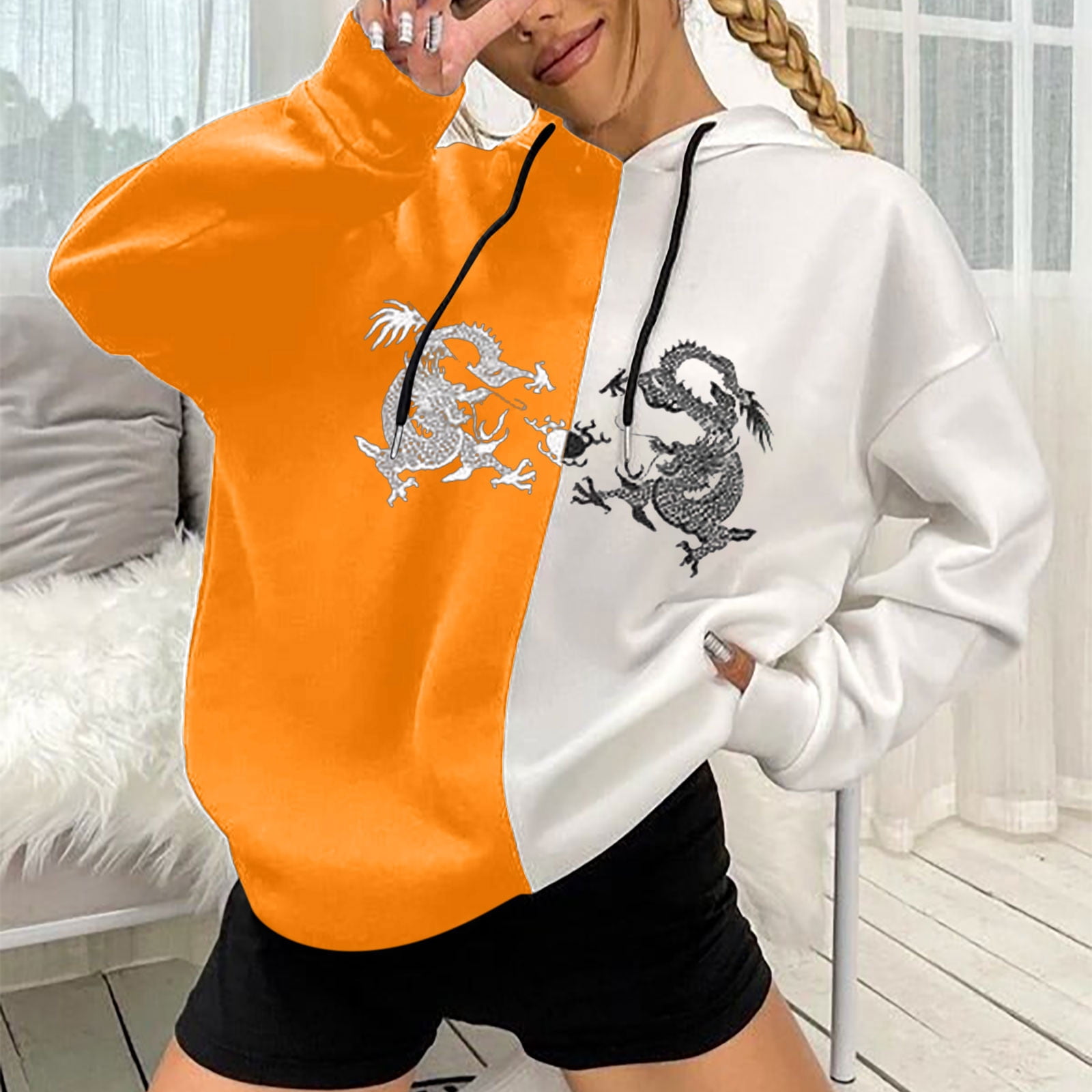 farvestof Implement Ubarmhjertig Oversized Hoodies for Teen Girls Trendy Cartoon Graphic Sweatshirts Plus  Size Patchwork Long Sleeve Pullover - Walmart.com