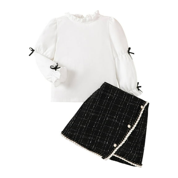 GigrtiJin Children Girls Two-Piece Outfits Ruffle Long Sleeves Tops and Short Skirt Sets Fall Casual Cute Sets