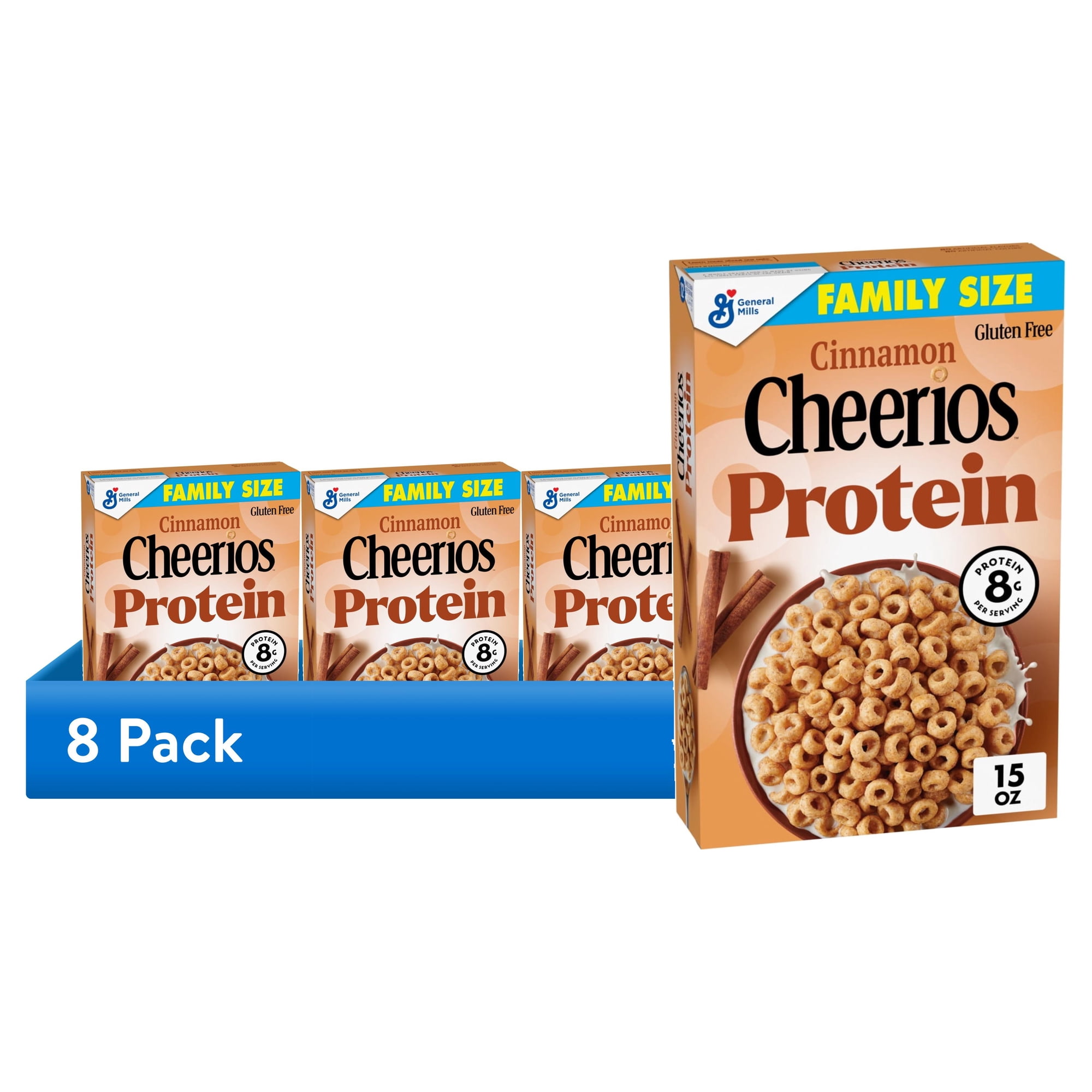 (8 pack) Cheerios Protein Cereal, Cinnamon, 8g Protein, Family Size, 15 oz