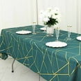 thumbnail image 4 of BalsaCircle 60" x 102" Peacock Teal Gold Metallic Geometric Design Polyester Rectangle Tablecloth, 4 of 8