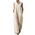 thumbnail image 7 of Puyaiuu Women Summer Stand Collar Button Front Sleeveless Wide Leg Linen Blend Jumpsuit White XL Gift, 7 of 7
