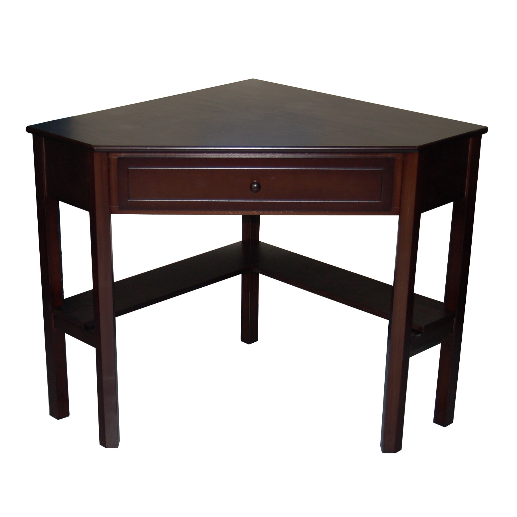 Multiple Finishes Corner Writing Desk with Pullout Drawer and Shelf 