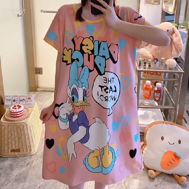 Disney Nightdress Minnie Pajamas Ladies Summer Sweet and Cute Pajamas Women's Comfortable Large Size Loose Cartoon Home Clothes40kg-70kg Gao Jinjia LED