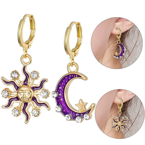 Pendientes para mujer, regalos para mujer, pendientes geométricos de sol, semicírculo, diamantes de imitación, joyería para mujer, pendientes de luna