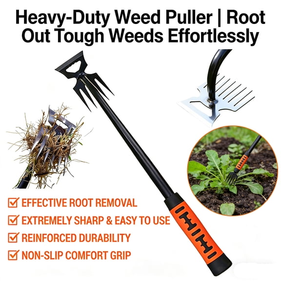 Gardening Hand Weeder Tools, Weed Puller Tool Weeding Artifact Uprooting Weeding Tool Manganese Steel with Black Baked Coating for Vegetable Gardening Backyard Farm Planting (6 Teeth)