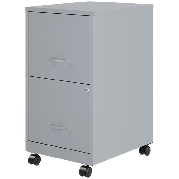 Pemberly Row 18"D 2 Drawer Mobile Metal Vertical Filing Cabinet Platinum/Gray