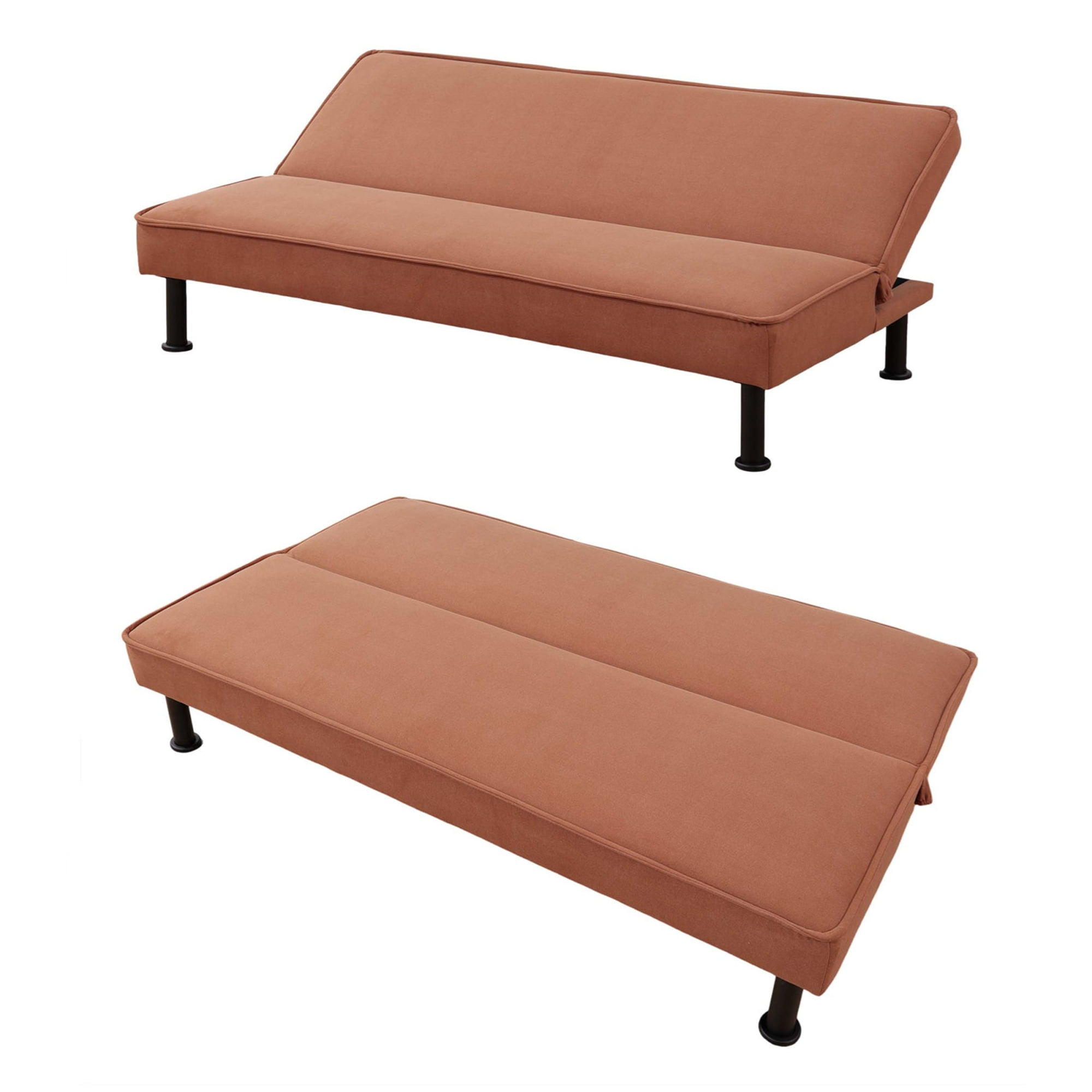 Aukfa Modern Futon Convertible Sofa Bed for Home Office, Adjustable Backrest, Flannel, Brown