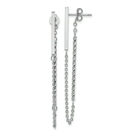 White Gold Stack Design - 14K White Gold Plated Polished & Twisted Stick with Chain Necklace Post Dangle Earrings