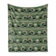 thumbnail image 1 of Tea Party Soft Flannel Fleece Blanket, Chinese Culture Inspired Tea Time Lantern Teapot and Fan Oriental, Cozy Plush for Indoor and Outdoor Use, 50" x 70", Reseda Green Black Cream, by Ambesonne, 1 of 6