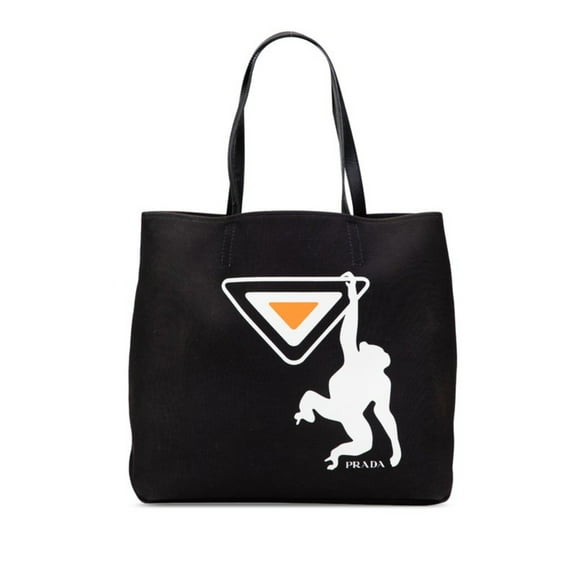Pre-Owned Prada Monkey Tote Bag in Black, White, and Orange Canvas Leather for Women (Good)