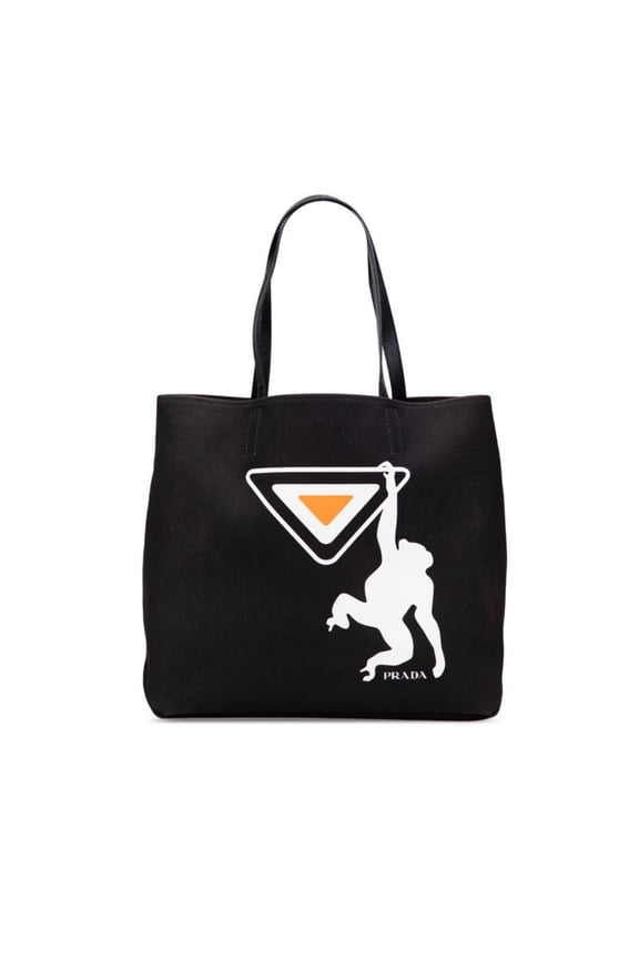 Pre-Owned Prada Monkey Tote Bag in Black, White, and Orange Canvas Leather for Women (Good)