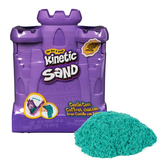 Kinetic Sand, Castle Case with 1lb Teal Play Sand, Play Space & Storage Container, Sensory Toys, Stocking Stuffers & Christmas Gifts for Kids Ages 3+