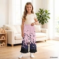 thumbnail image 4 of COEQINE Girls' Ruffled Wide Leg Trousers Open Bottom Flowy Long Trousers Lightweight Summer Pants Spring Outfit Baggy Sweatpant for 9-10 Y, Pink Navy Star Print, 4 of 8