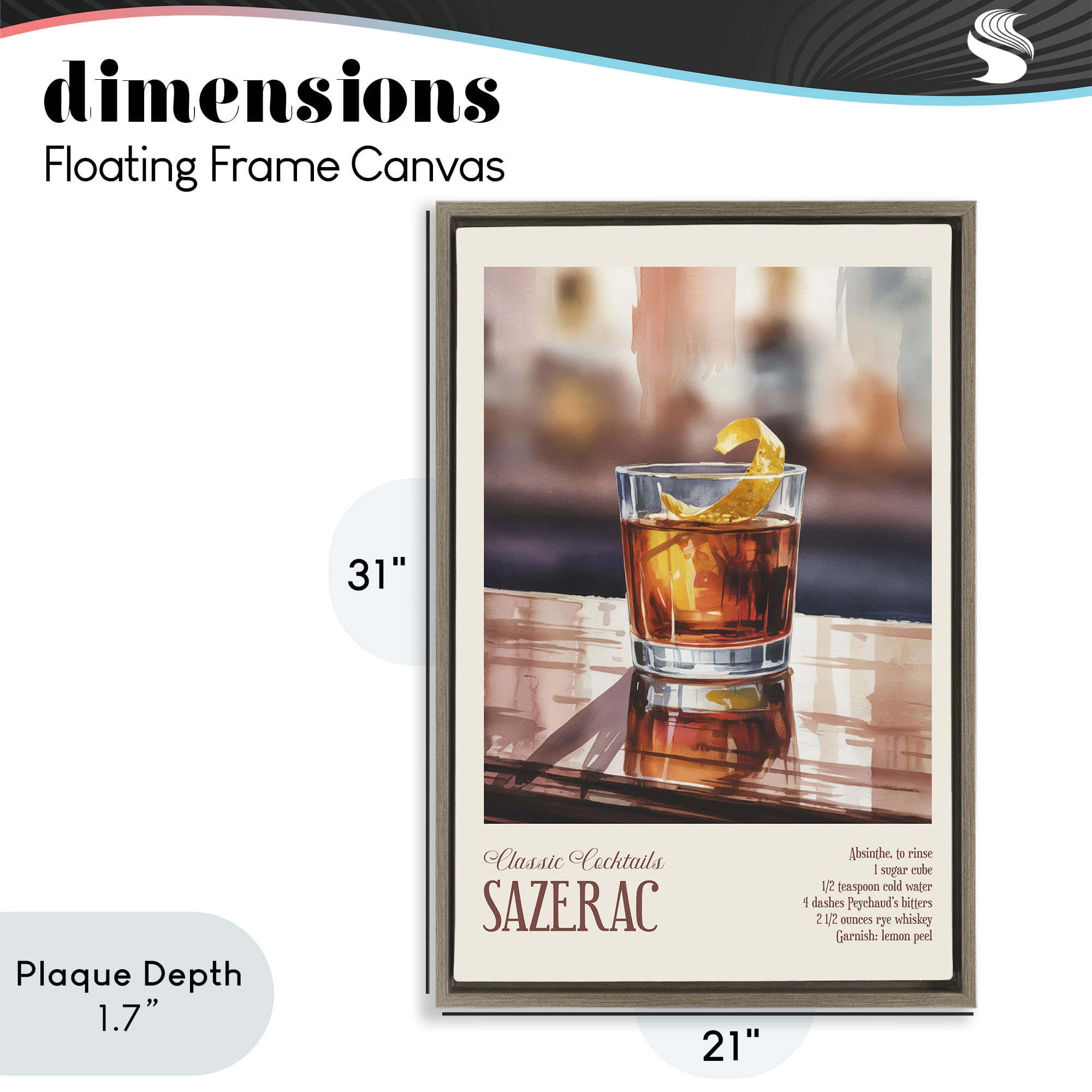 Stupell Industries Sazerac on Reflective Surface Brown Framed Floater Canvas Wall Art, design by Andreas Magnusson