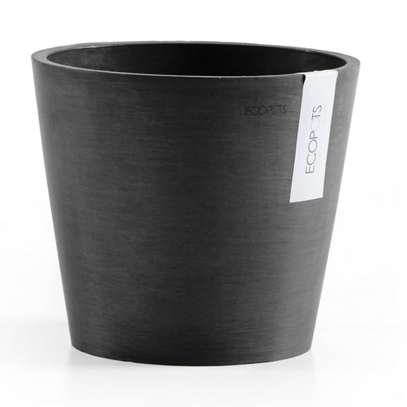 Ecopots Amsterdam Durable Modern Round Indoor/Outdoor Recycled Based Composite Flower Pot Planter, Dark Grey, 8"