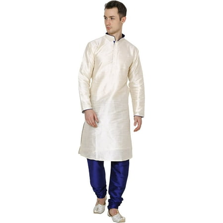

Royal Mens Silk Blend Kurta Churidar with Neck and Sleeve Piping Details (44 Beige-Multi)