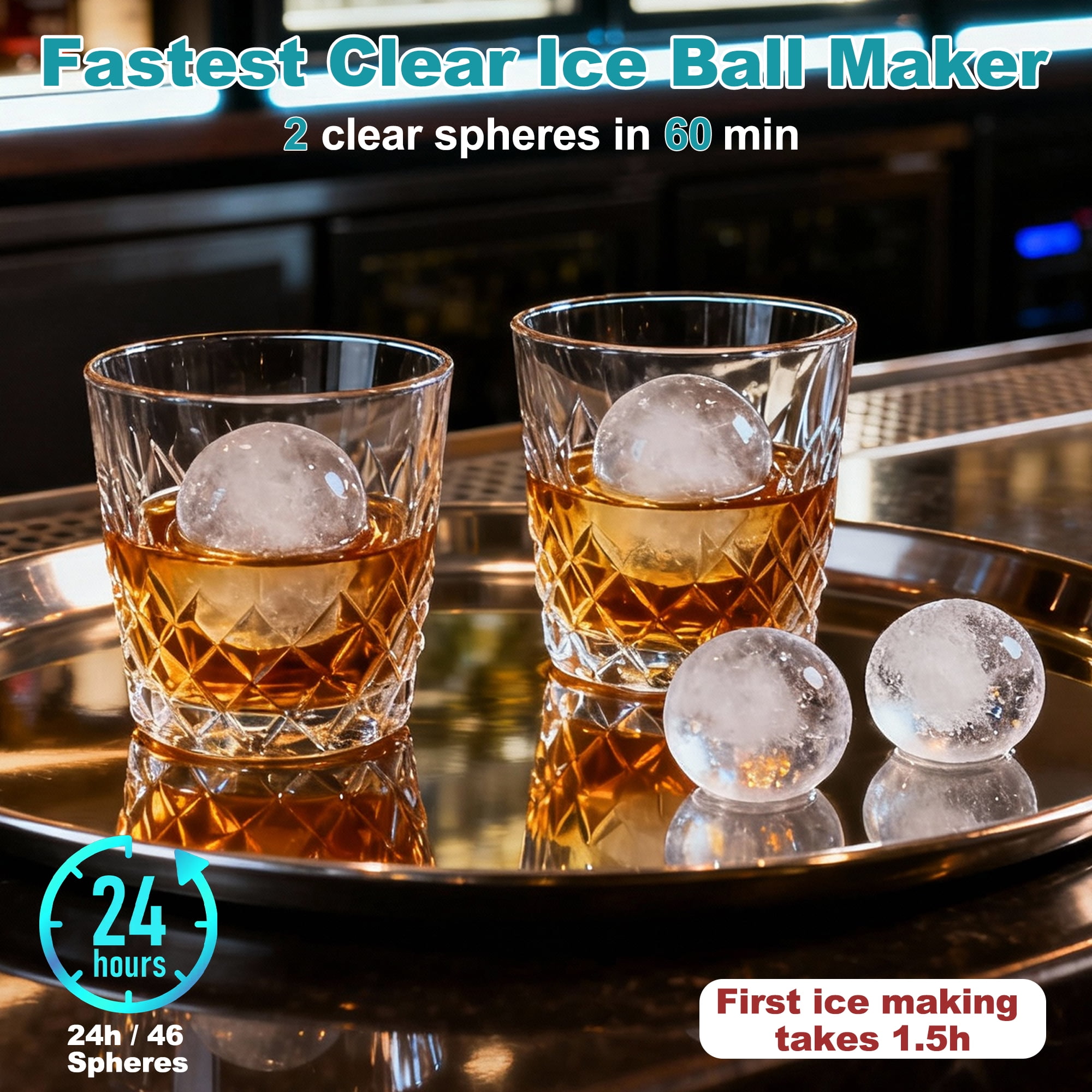 iceBlue Sphere Ice Maker Machine with Ice Tong & Self-Clean, 46 Pcs/24h, Ice Ball Maker for Home/Bar/Party, Black