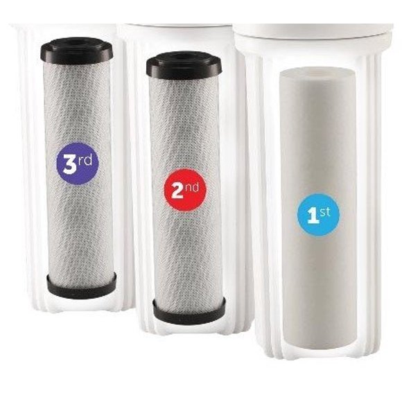 Ensemble de Filtres pour Systèmes d'Eau, Pré-Filtre Ultime 3 Étapes, Comprend 1 Filtre à Sédiments et 2 Filtres à Blocs de Carbone pour Protéger et Prolonger la Durée de Vie du Système RO