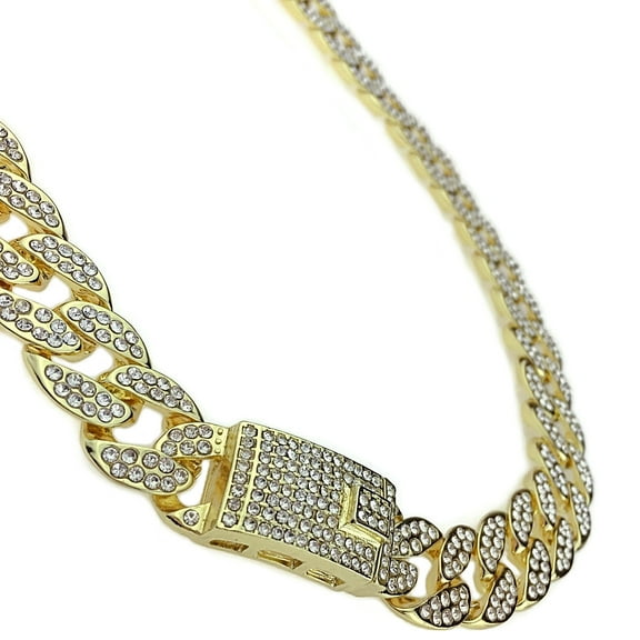Mens Hip Hop Chain Magnetic Bling Clasp 20" x 15MM Cuban Gold Finish Necklace