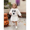 thumbnail image 6 of RUINIXCW Kids Girl Halloween Outfit Smiling Eyelashes Embroidery Long Sleeves Plush Sweatshirt and Mini Skirt 2 Pcs Set, 6 of 7