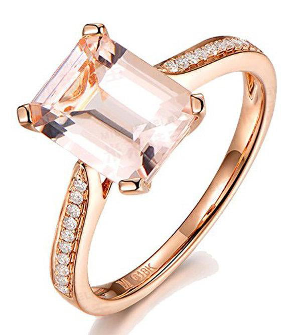 1.25 Carat Emerald Cut Morganite and Diamond Engagement Ring in 10k Rose Gold Limited Time Sale 