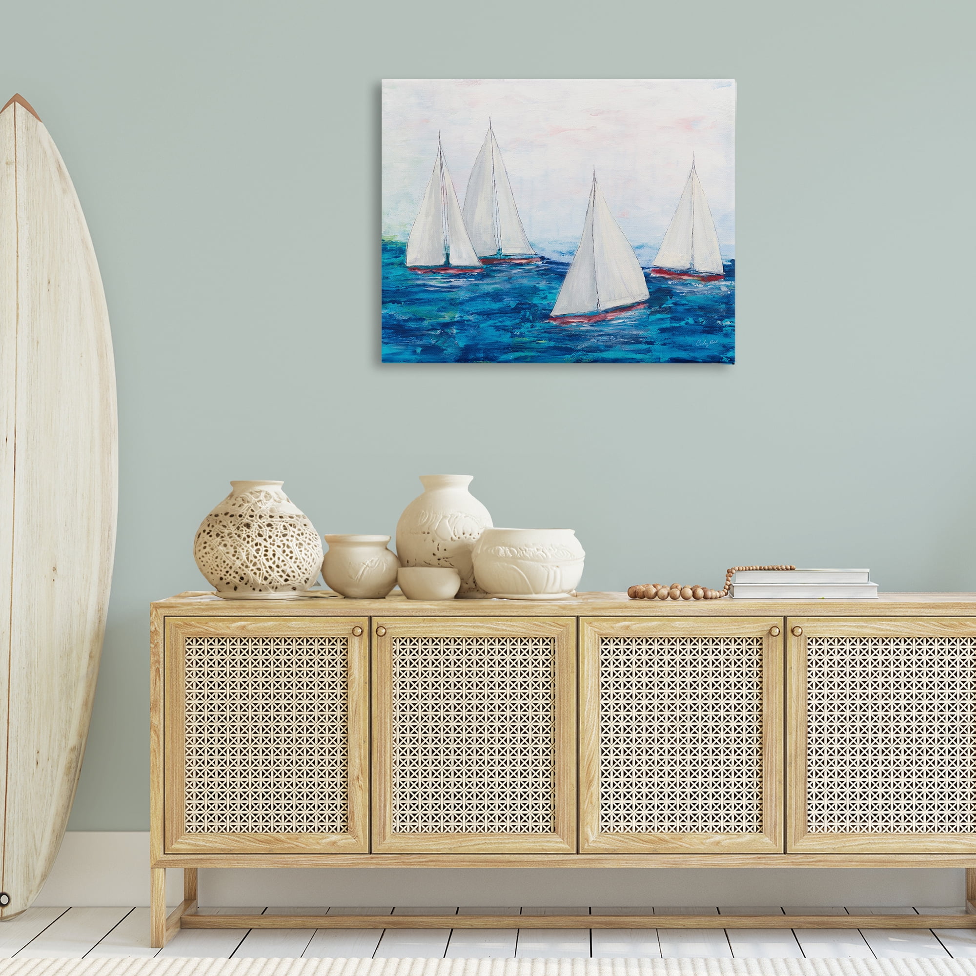 Stupell Industries Sailboat Fleet on Ocean Coastal Painting Gallery Wrapped Canvas Art Print Wall Art, 40 x 30