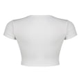 thumbnail image 3 of Femmes Crop Tops Col Rond Manches Courtes Lettre Impression Slim Fit Pull-Shirt pour les Jeunes Femmes, 3 of 6