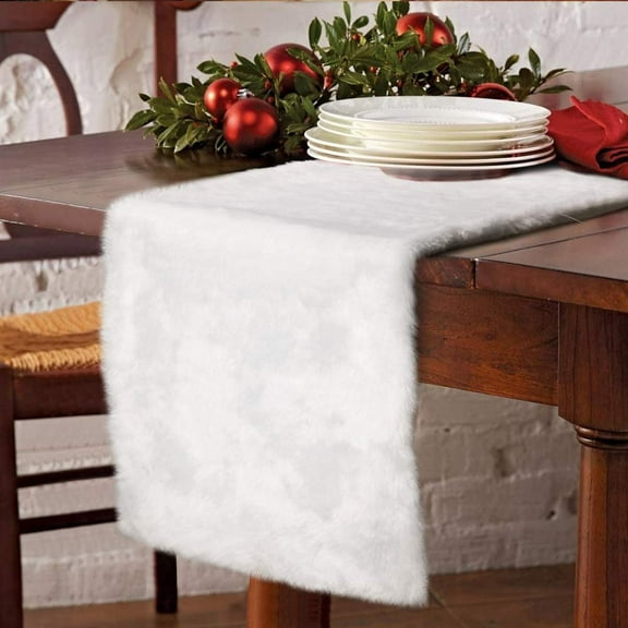 Christmas Table Runner Snowy White Faux Fur Table Runner for Christmas Table Decorations 15 x 72 Inch