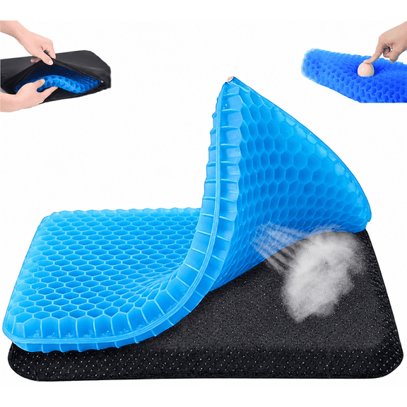 Gel Seat Cushion for Long Sitting, Breathable Honeycomb Design, Pressure Relief Gel Cushion for Office Chair & Wheelchair, Reduces Sweat, Non-Slip Support for Hip & Back Pain (42 x 36 x 4.5 cm)