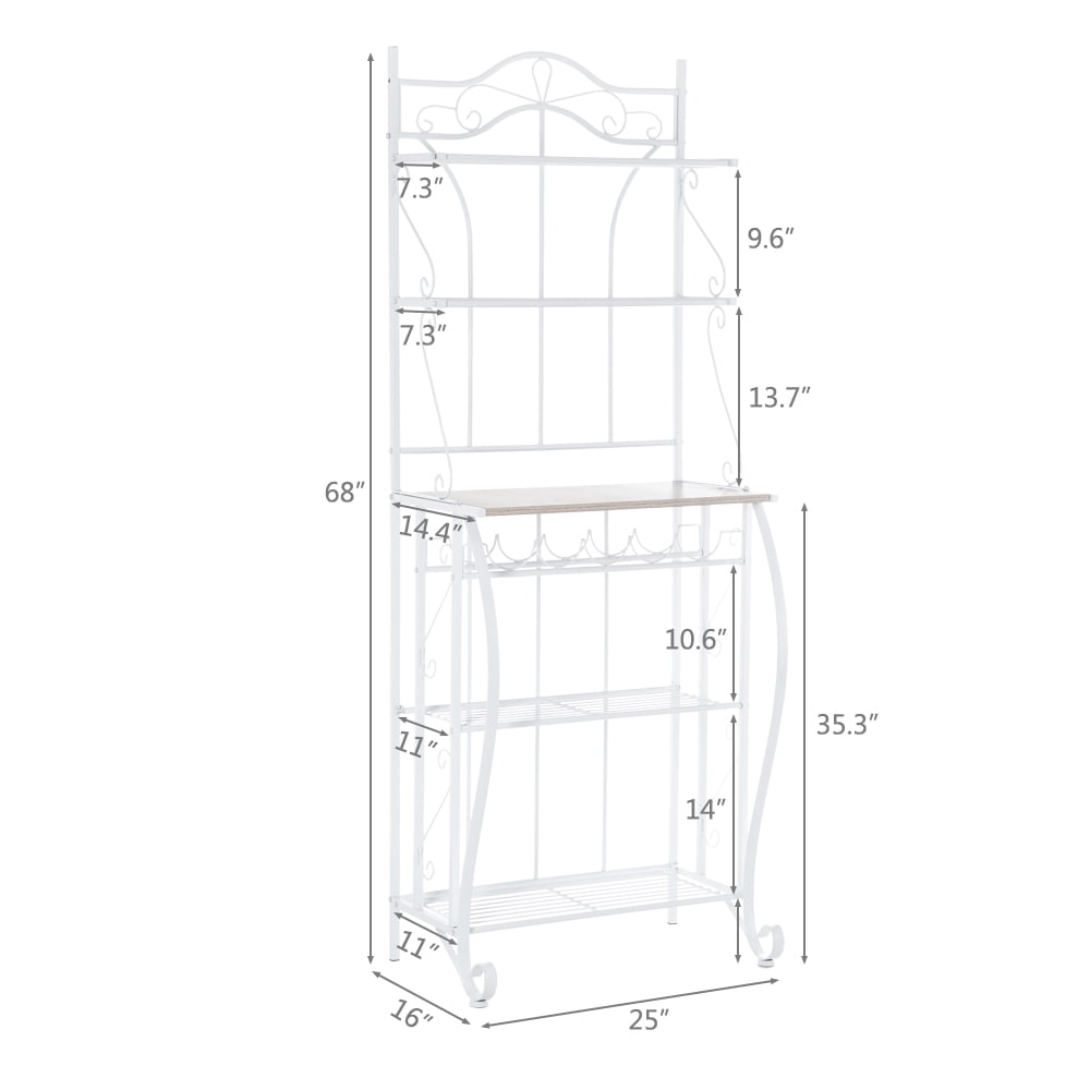 Kepooman 5-Layer Adjustable MDF Board Heavy Duty Storage Shelving Unit With Wine Rack Iron Kitchen Shelves, White Kepooman 5-Layer Adjustable MDF Board Heavy Duty Storage Shelving Unit With Wine Rack Iron Kitchen Shelves, White