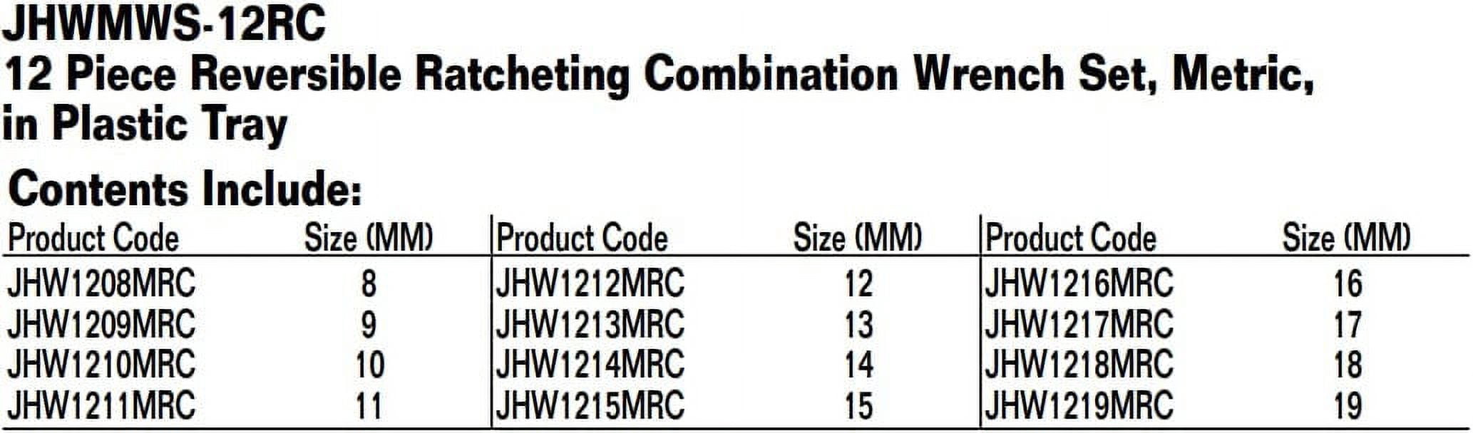 Williams MWS-12RC 12-Piece Metric Reversible Ratcheting Combination Wrench Set